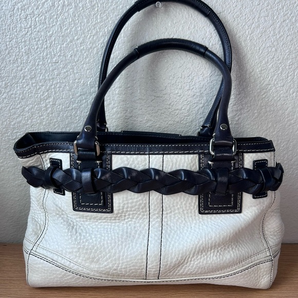 Coach Hampton pebble Leather white Carryall Satchel Braid - Picture 3 of 7